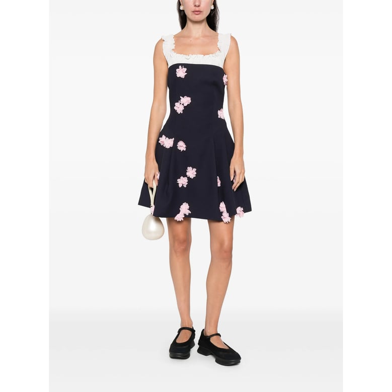 navy blue floral appliqué dress by Selfnex