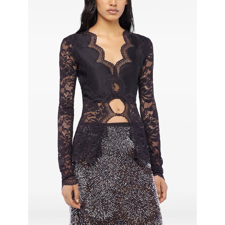 black v-neck long sleeve top by Selfnex