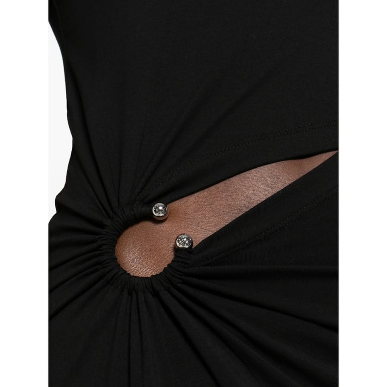 sleeveless black dress with ring detail by Selfnex