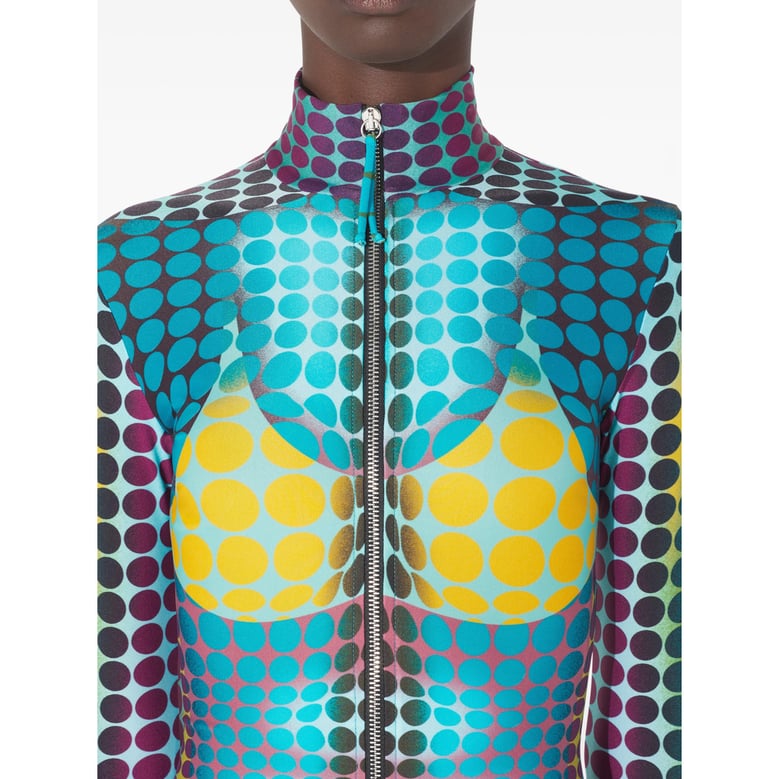 dress with blue, purple, and yellow dots print by Selfnex
