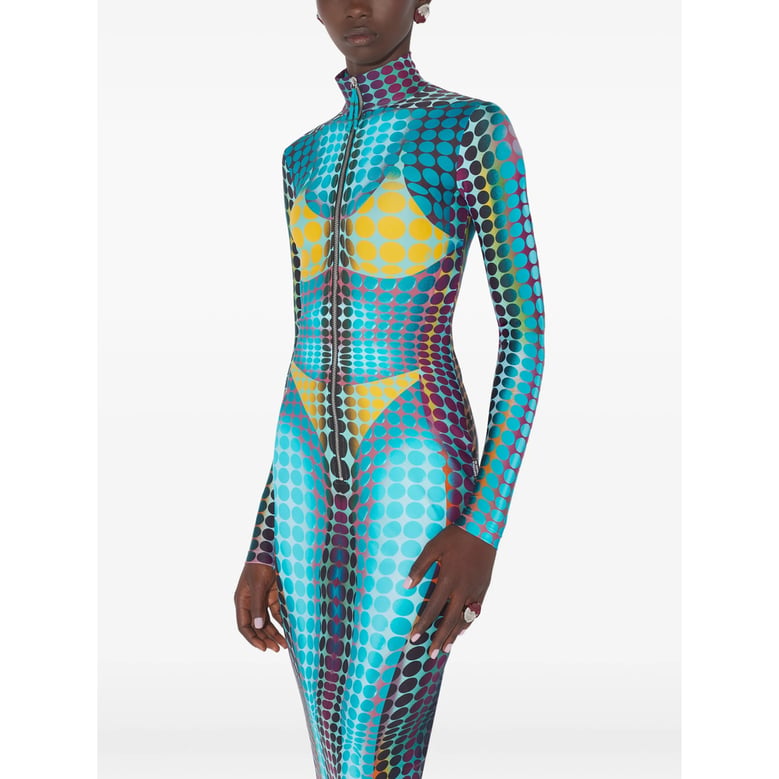 dress with blue, purple, and yellow dots print by Selfnex