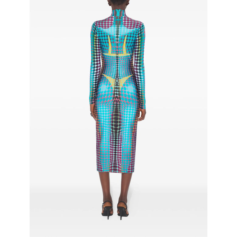 dress with blue, purple, and yellow dots print by Selfnex