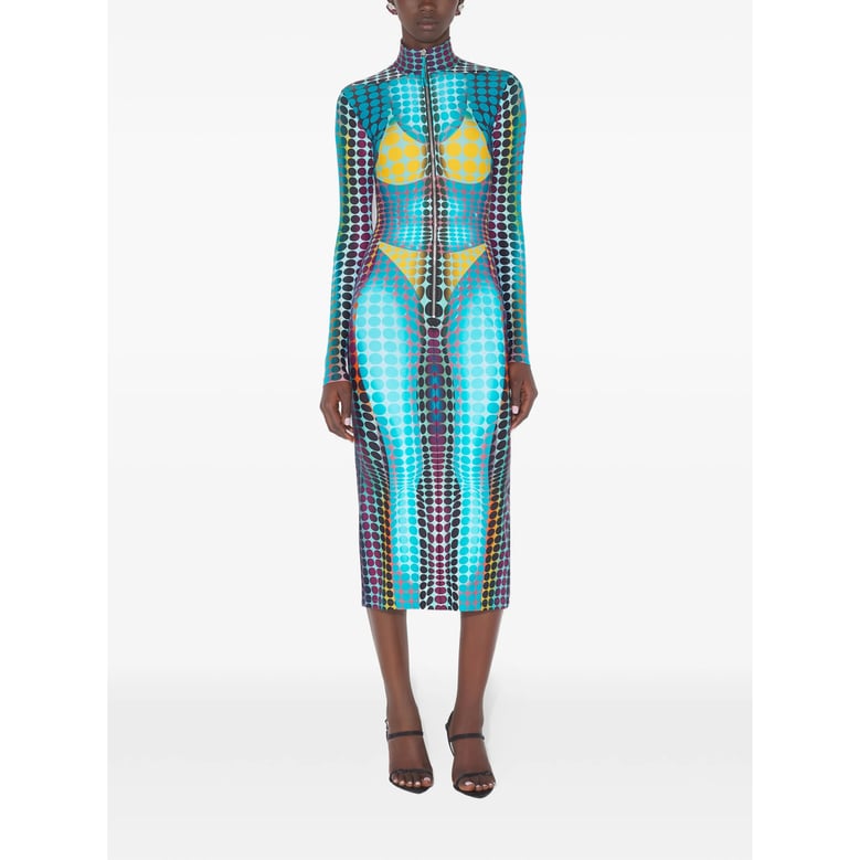 dress with blue, purple, and yellow dots print by Selfnex