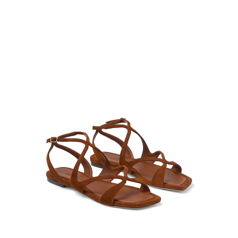 sandals flat leather brown by Selfnex