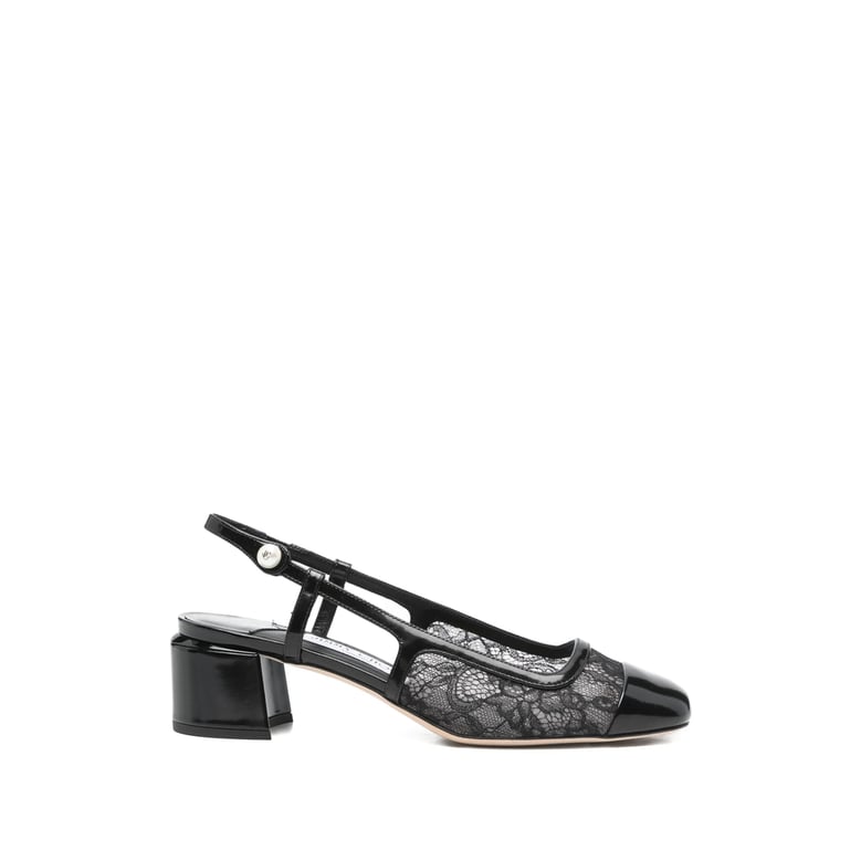lace detail slingback block heel shoes by Selfnex