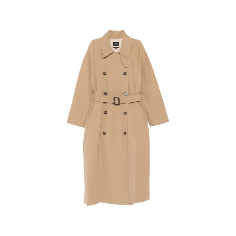 beige double breasted rainwear with belt by Selfnex