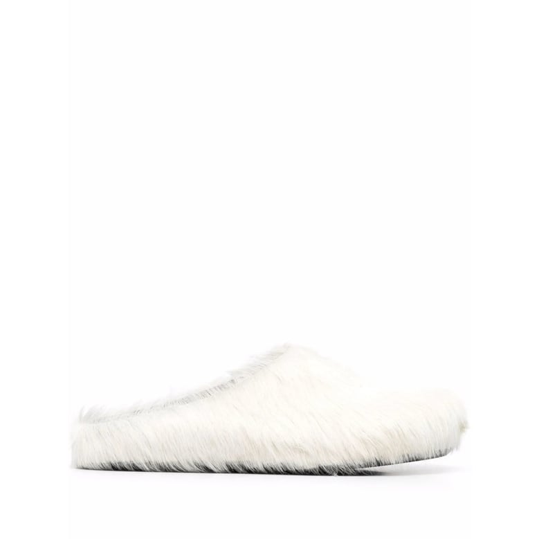 white calf hair slip-on shoes by Selfnex