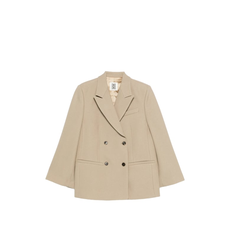 beige double-breasted jacket with flap pockets by Selfnex
