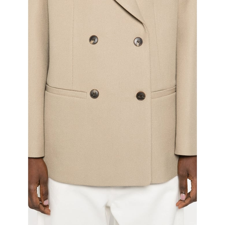 beige double-breasted jacket with flap pockets by Selfnex