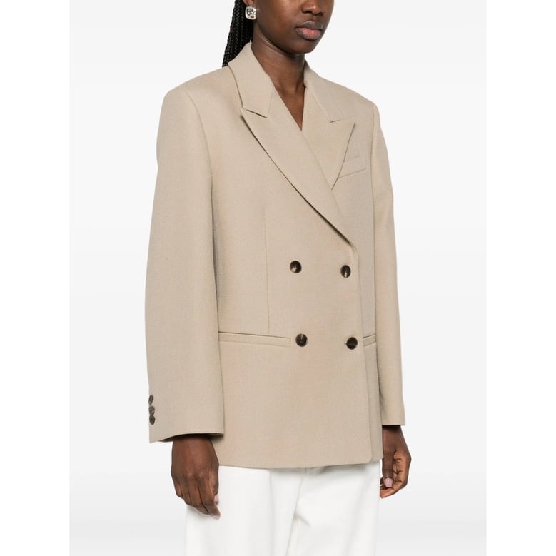 beige double-breasted jacket with flap pockets by Selfnex
