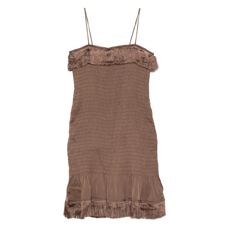 brown fringed trim dress by Selfnex