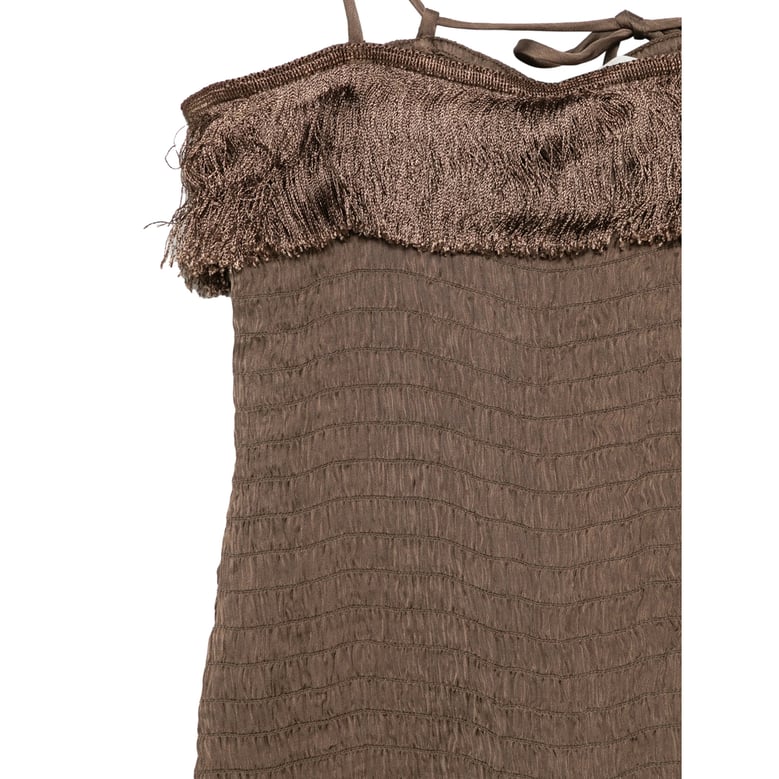 brown fringed trim dress by Selfnex