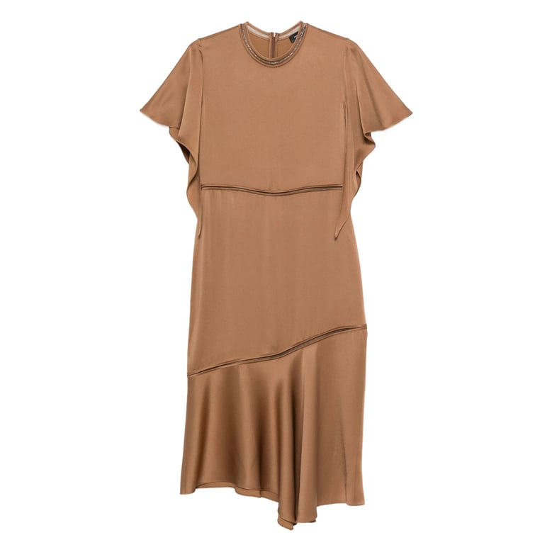 brown round neck dress by Selfnex