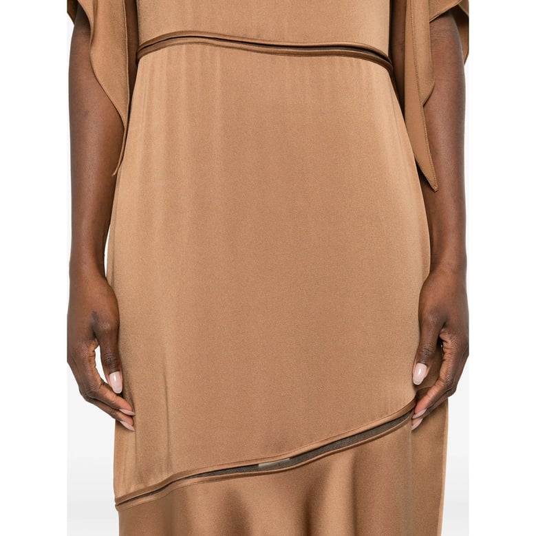 brown round neck dress by Selfnex