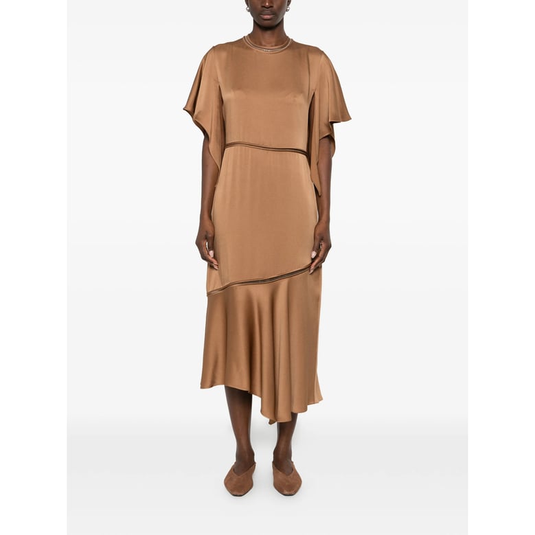 brown round neck dress by Selfnex