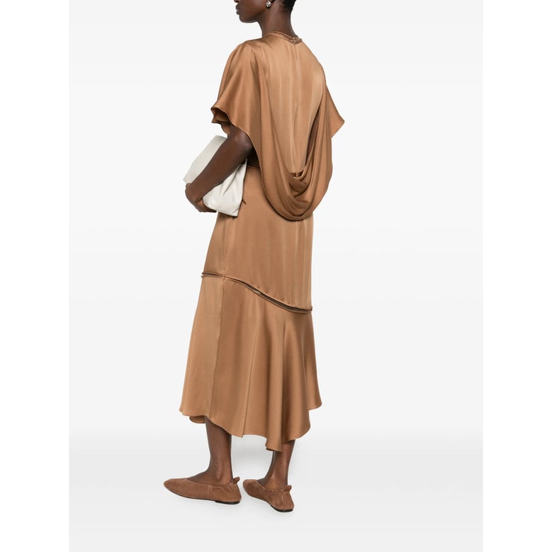 brown round neck dress by Selfnex
