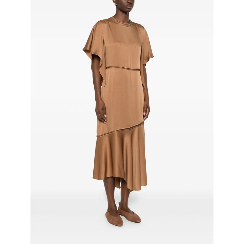 brown round neck dress by Selfnex