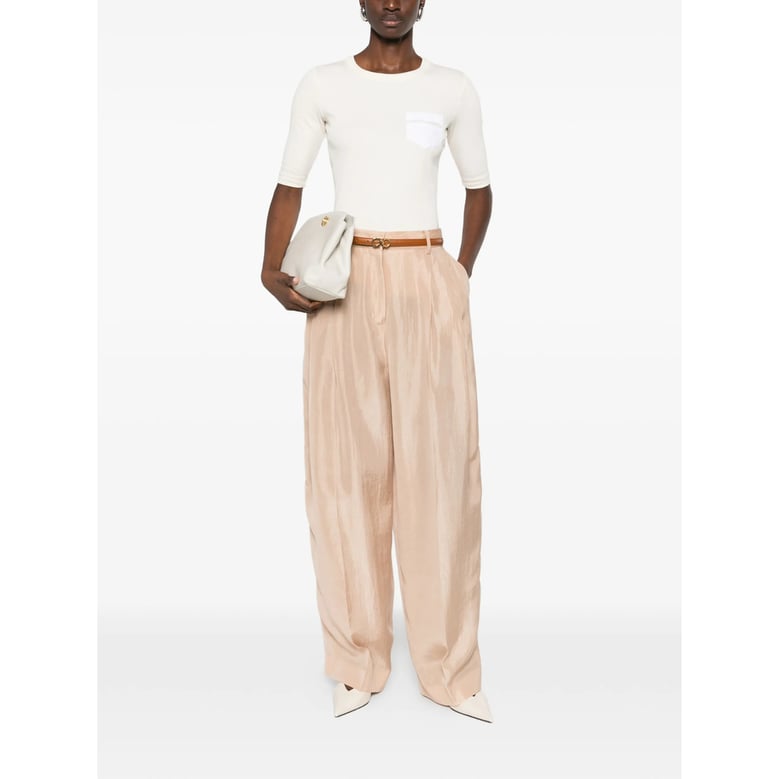 pleated cropped trousers with belt loops by Selfnex