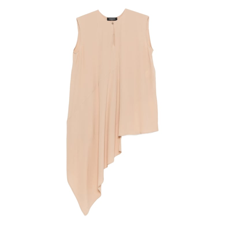 beige asymmetric hem sleeveless top by Selfnex