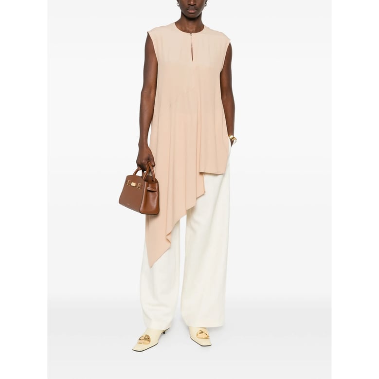 beige asymmetric hem sleeveless top by Selfnex