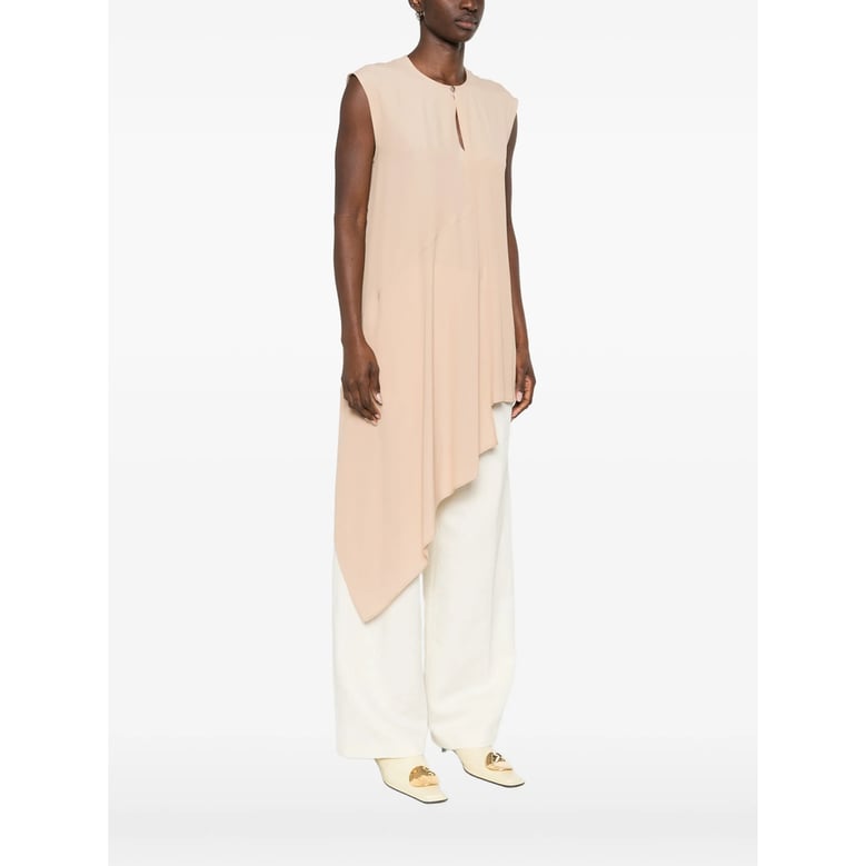 beige asymmetric hem sleeveless top by Selfnex