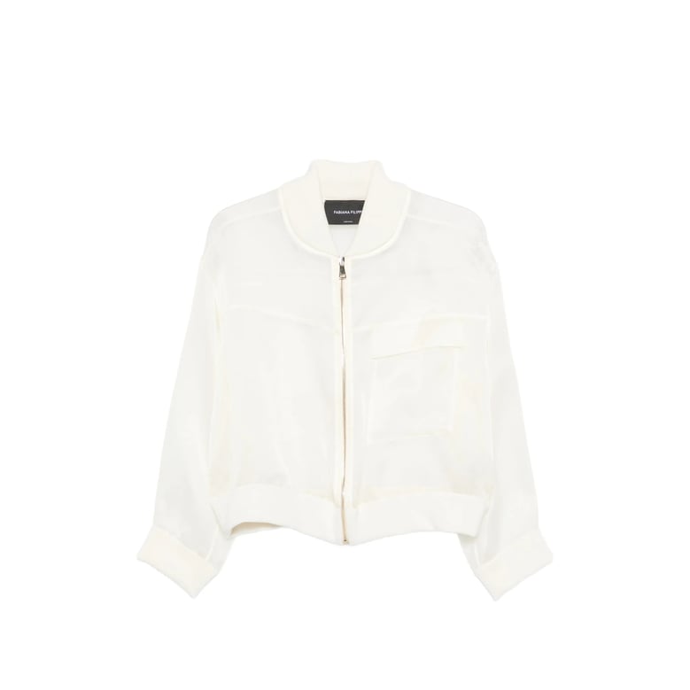 ivory sheer outerwear with zip fastening by Selfnex