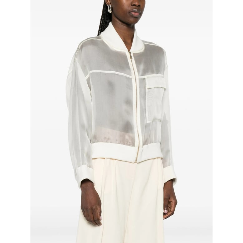 ivory sheer outerwear with zip fastening by Selfnex