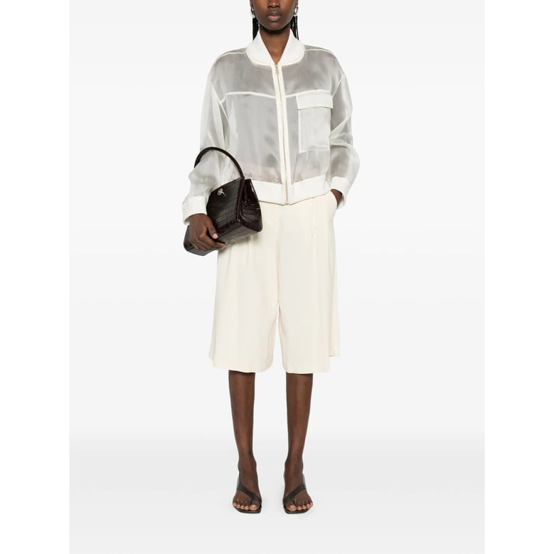 ivory sheer outerwear with zip fastening by Selfnex