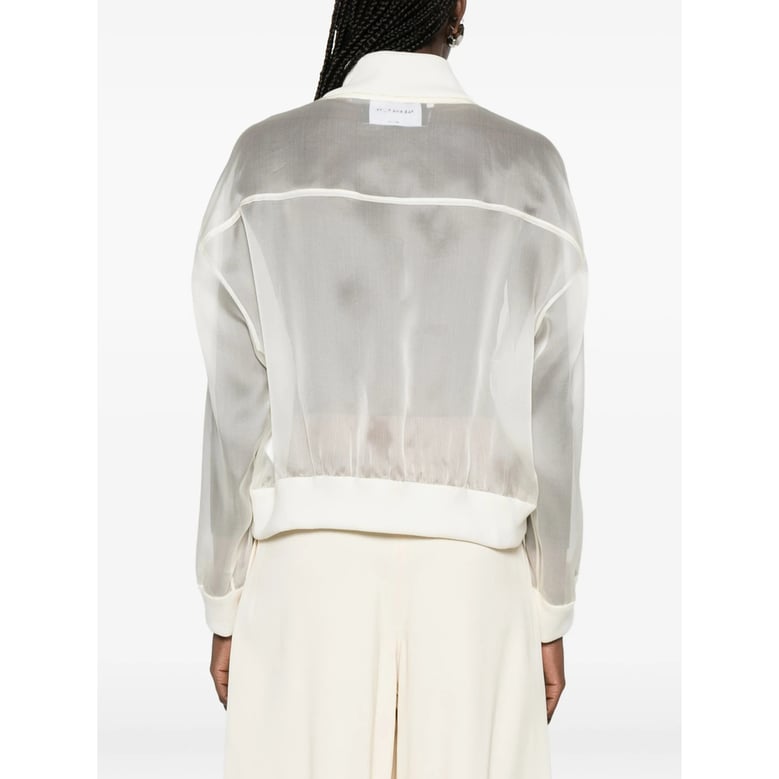 ivory sheer outerwear with zip fastening by Selfnex
