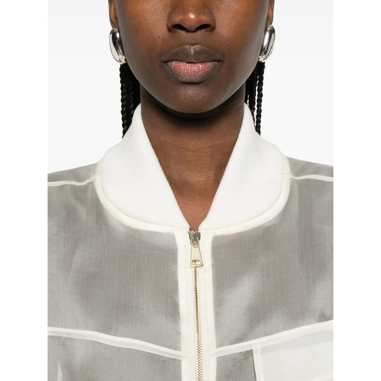 ivory sheer outerwear with zip fastening by Selfnex