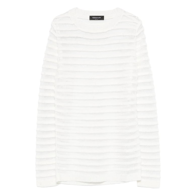 white ribbed knit crew neck sweater by Selfnex