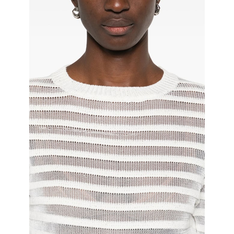 white ribbed knit crew neck sweater by Selfnex