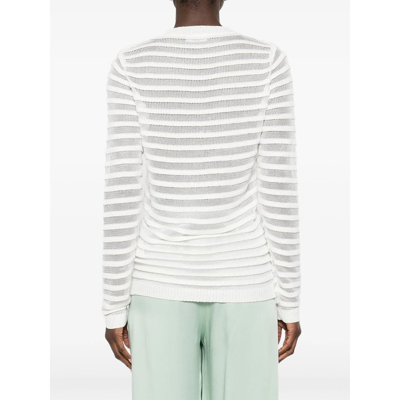 white ribbed knit crew neck sweater by Selfnex