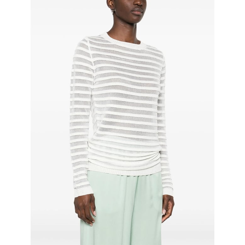 white ribbed knit crew neck sweater by Selfnex