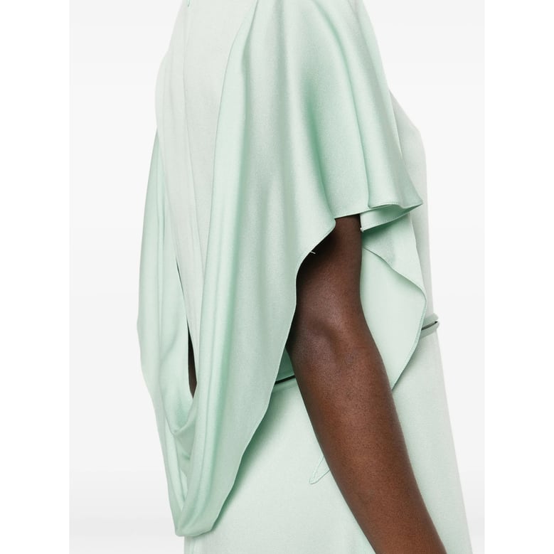 gathered detail round neck dress by Selfnex