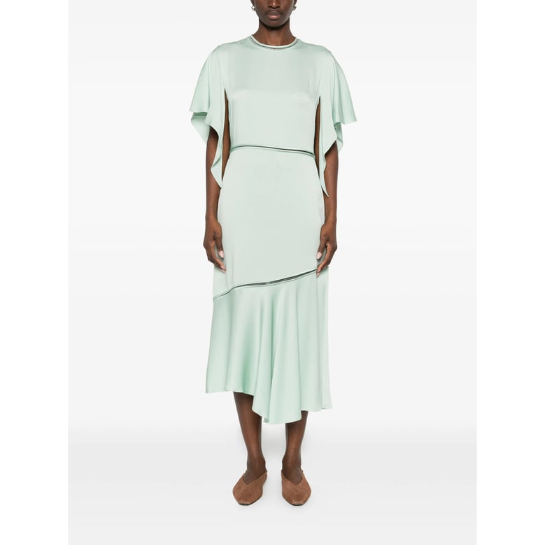gathered detail round neck dress by Selfnex