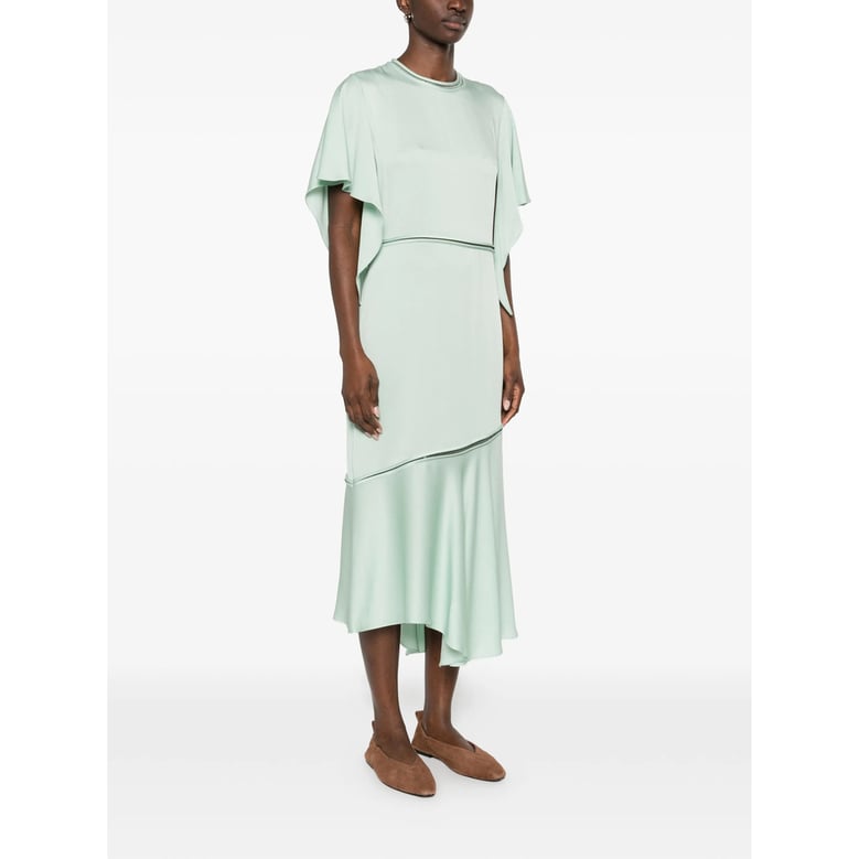 gathered detail round neck dress by Selfnex