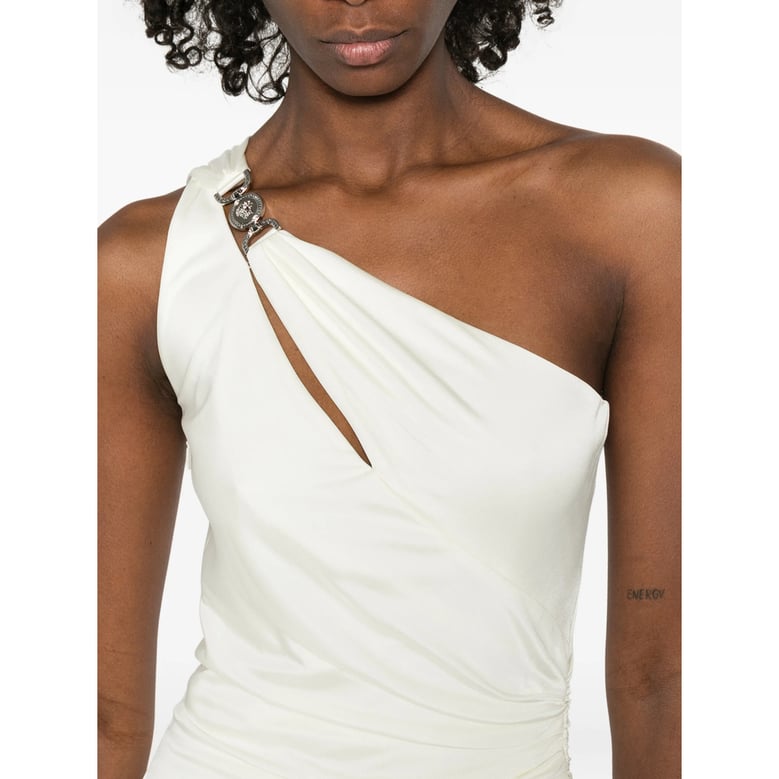 one-shoulder draped evening dress by Selfnex