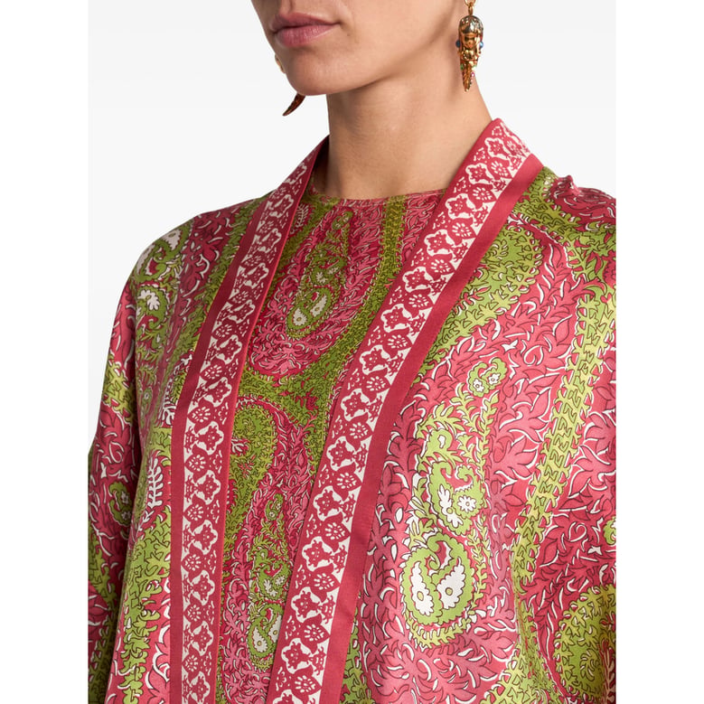 pink paisley outerwear with short sleeves by Selfnex
