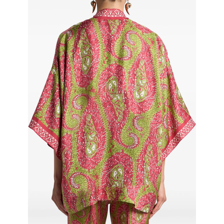 pink paisley outerwear with short sleeves by Selfnex