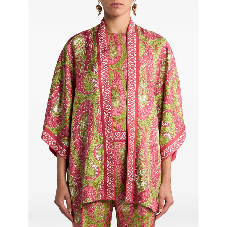 pink paisley outerwear with short sleeves by Selfnex