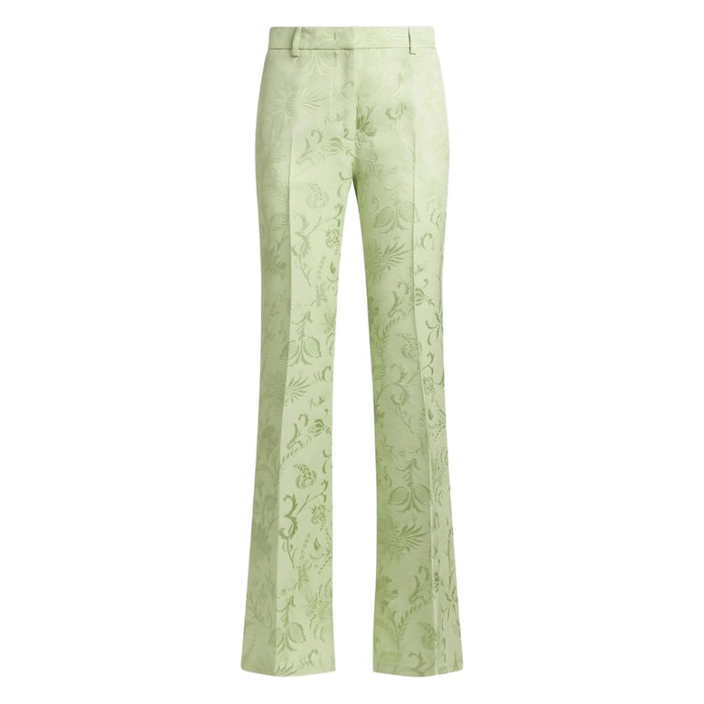 light green floral motif trousers by Selfnex