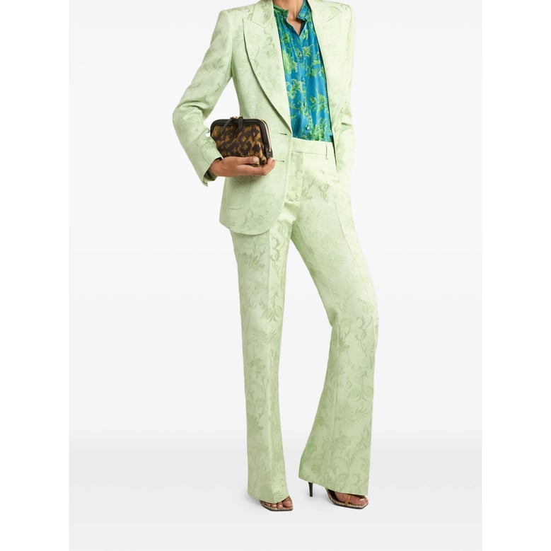 light green floral motif trousers by Selfnex