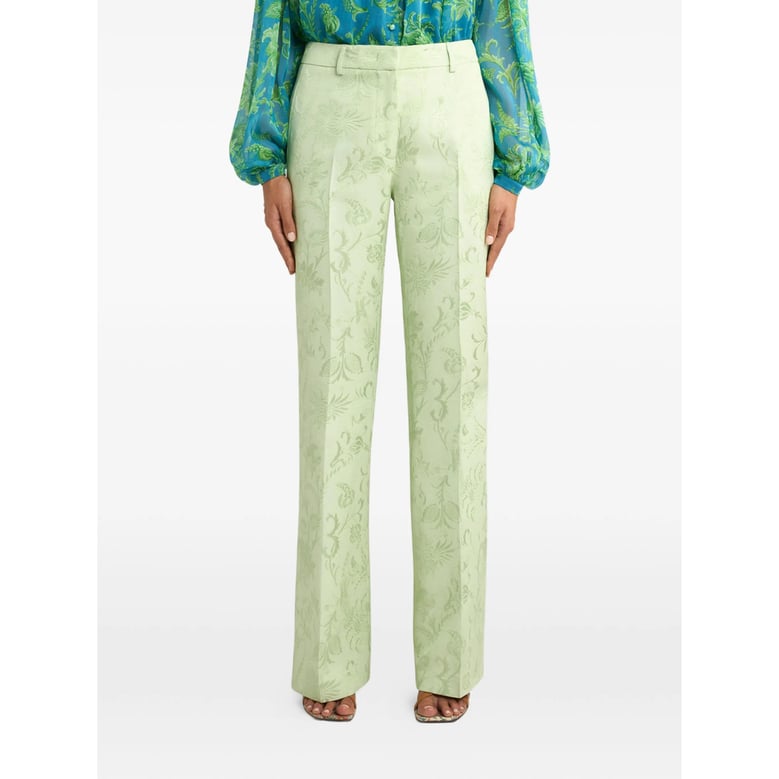 light green floral motif trousers by Selfnex
