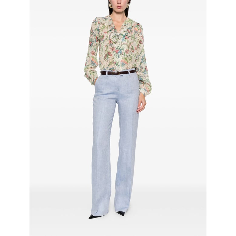 floral print ruffle trim shirt by Selfnex