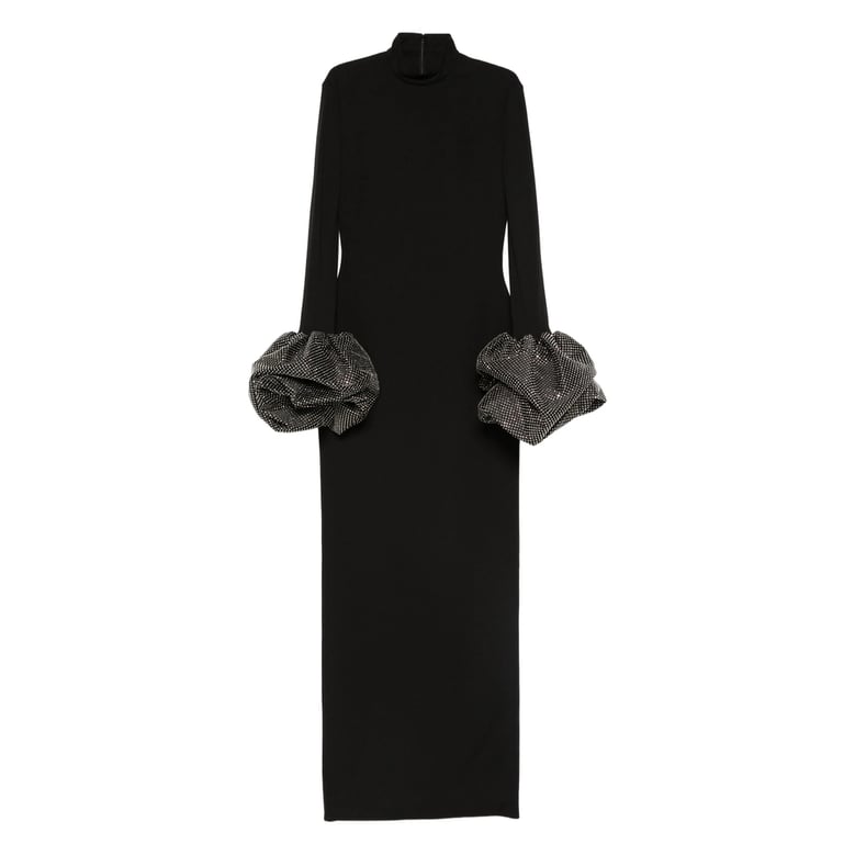 high neck black ruffled dress by Selfnex