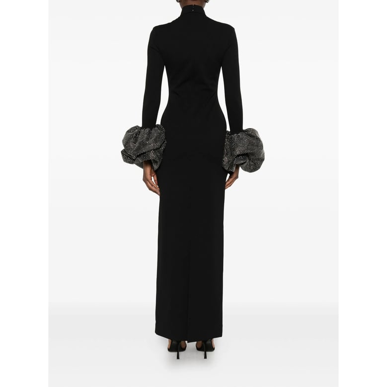 high neck black ruffled dress by Selfnex