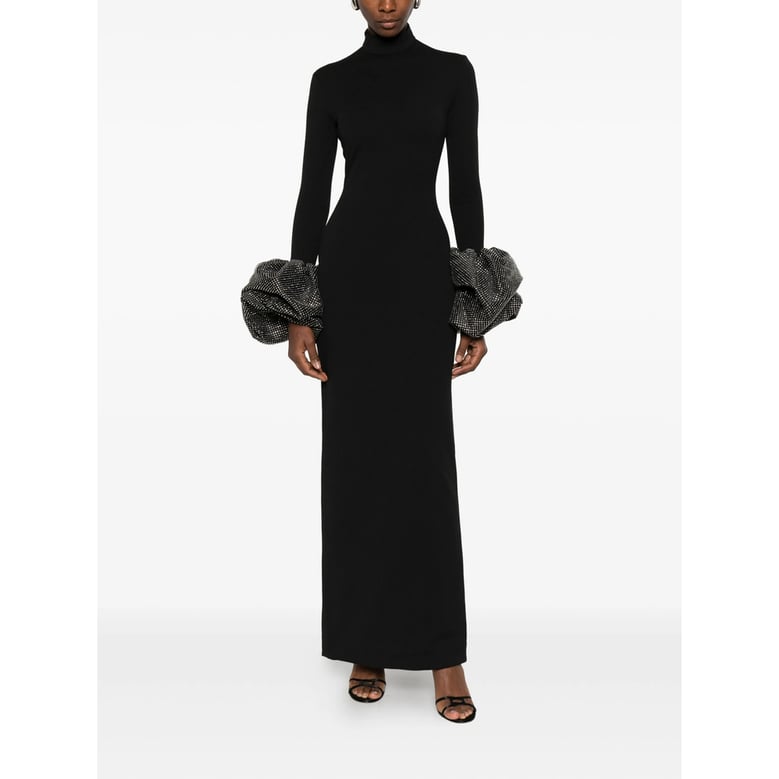 high neck black ruffled dress by Selfnex
