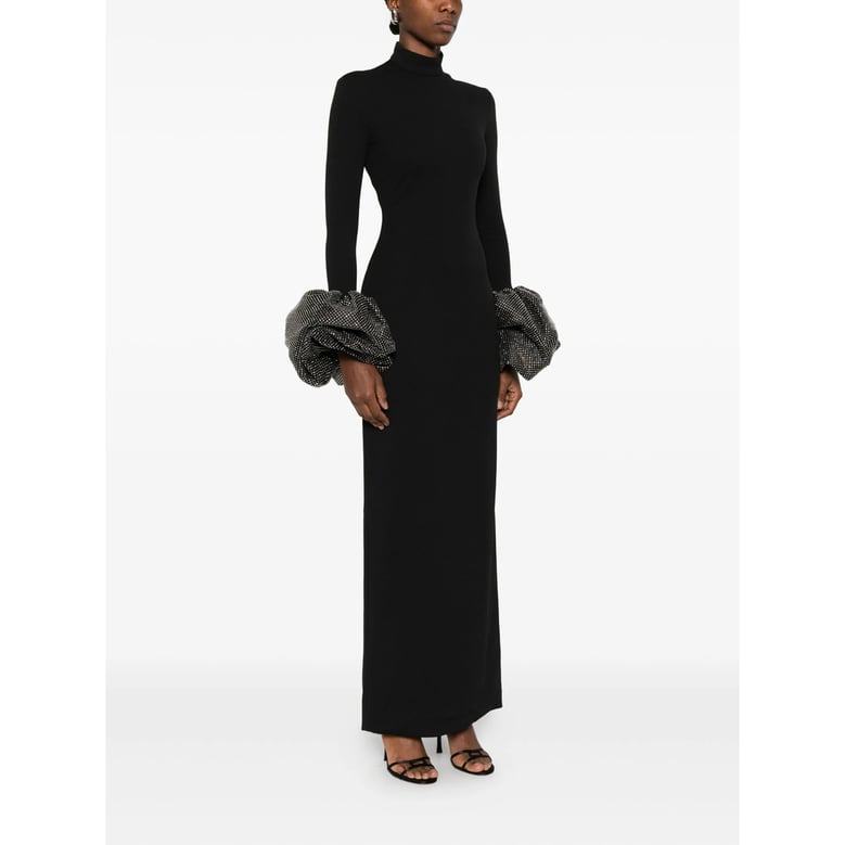 high neck black ruffled dress by Selfnex