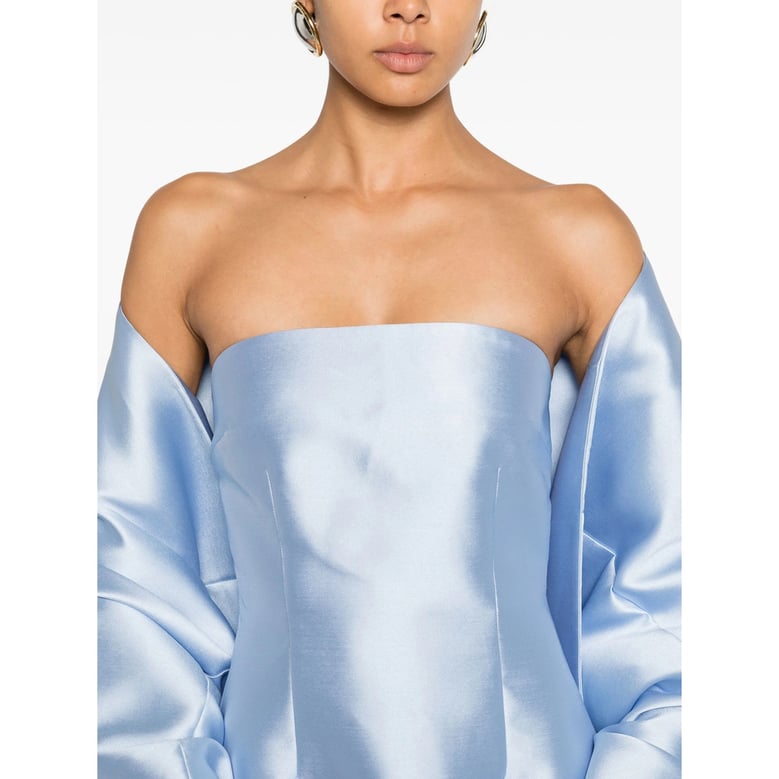 ice blue strapless dress with rear slit by Selfnex